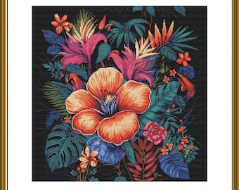 Counted Cross Stitch Kit DIY needlepoint thread Kit tropic flowers