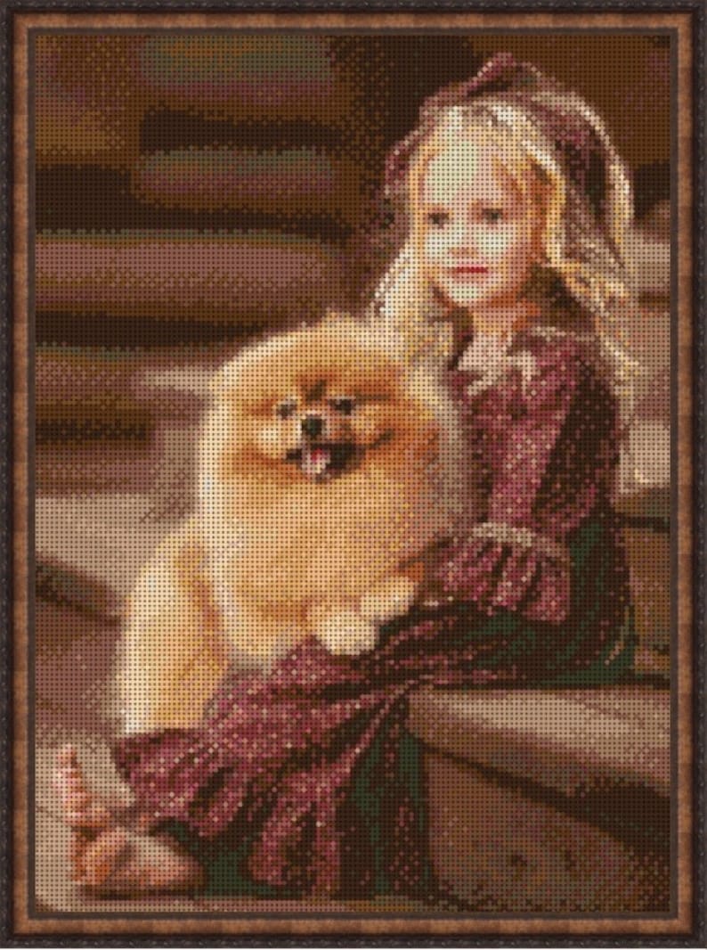 girl dog bead stamped embroidery pattern Needlepoint Beading beadwork puppy Bead Embroidery Kit baby DIY picture beads cross stitch