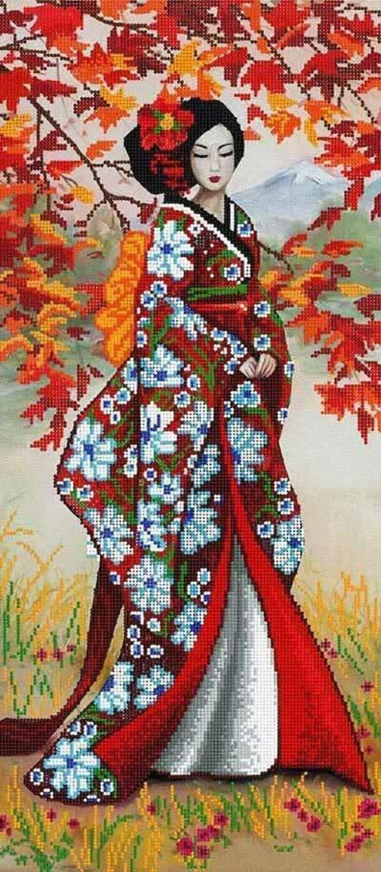 BIG 3D Bead Picture DIY, Bead Embroidery Kit, Needlepoint Beading, Asia