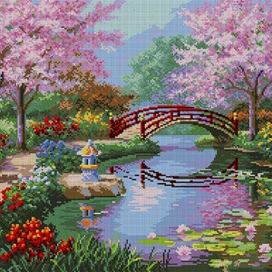 Bead Embroidery Kit Needlepoint Beading Japanese Garden beadwork beads big picture DIY beaded picture kit beadwork kit needlework beading