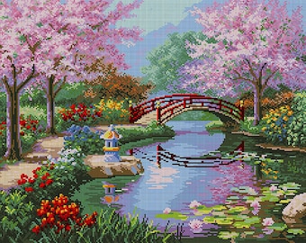 Bead Embroidery Kit Needlepoint Beading Japanese Garden beadwork beads big picture DIY beaded picture kit beadwork kit needlework beading