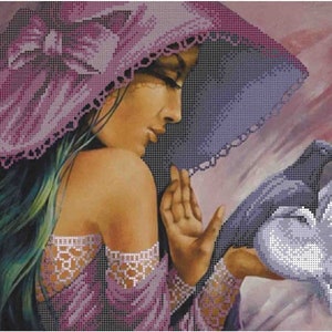 Bead Embroidery Kit, DIY Needlepoint Beading, lady in a hat woman girl bead picture beadwork, beads cross stitch, stamped embroidery pattern
