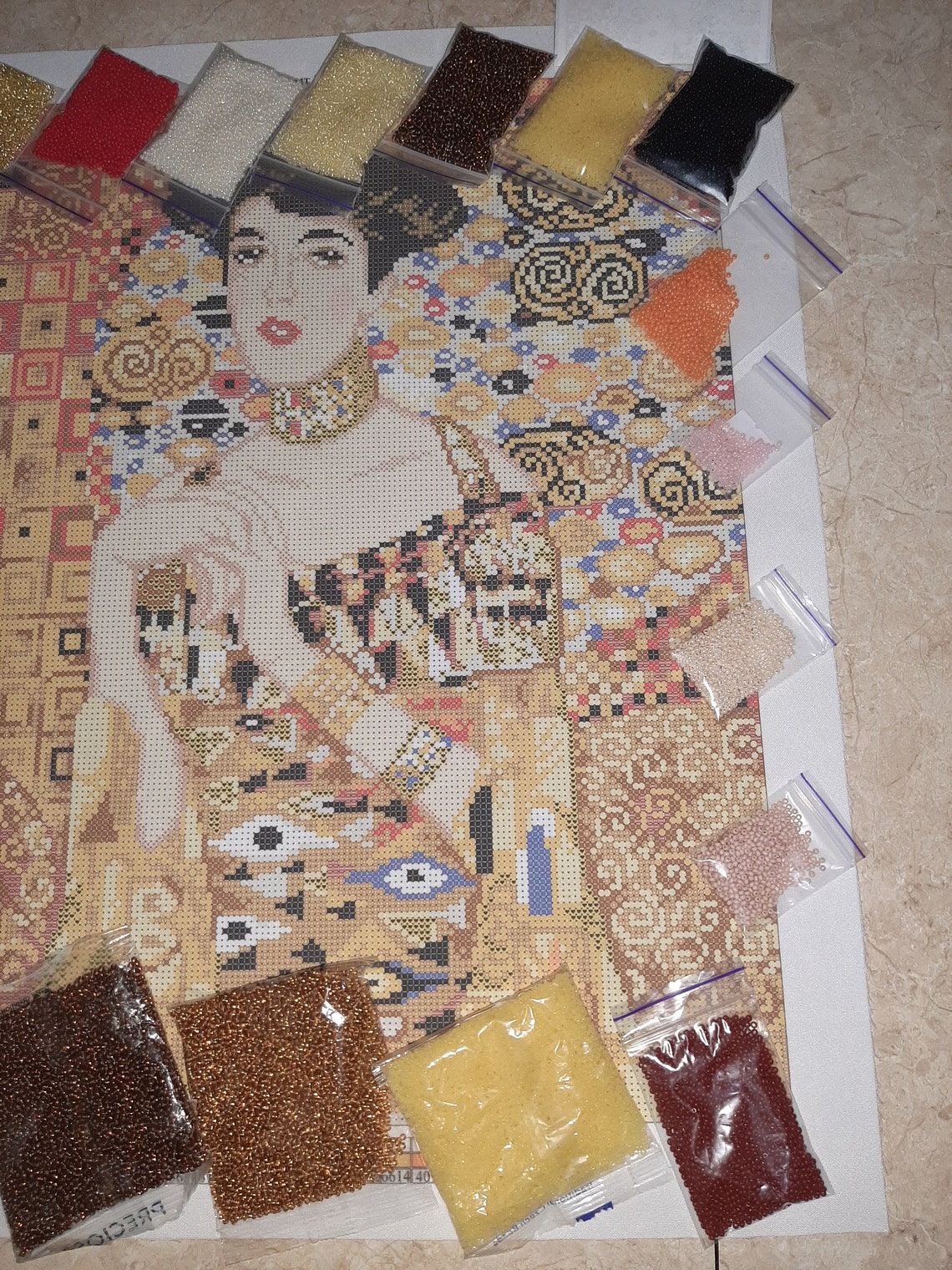Bead Embroidery Kit DIY Needlepoint Beading Gustav Klimt Etsy