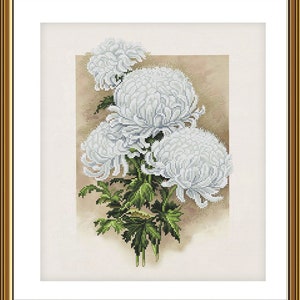 Counted Cross Stitch Kit DIY needlepoint thread Kit White chrysanthemum Background Cross Stitch Kit Unprinted canvas