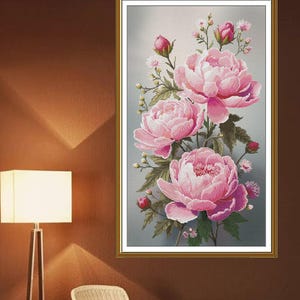 Counted Cross Stitch Kit pink flowers DIY Cross Stitch Kit Hand Embroidery KiT Unprinted canvas set Nova Sloboda