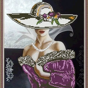 Bead Embroidery Kit, DIY Lady hat Hand Bead Embroidery Kit - Printed Embroidery Kit, Modern Bead Embroidery Kit beadwork beading