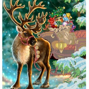 Bead embroidery kit DIY Bead Embroidery Kit winter fairy tale winter deer modern embroidery design hand embroidery beadwork beading