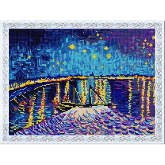 キャンバスにビーズ刺繍キット ローヌ川の星月夜 ゴッホの絵画 ビーズ 