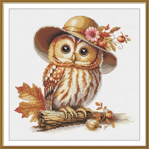 Counted Cross Stitch Kit Owl in a hat DIY Cross Stitch Kit Hand Embroidery KiT Unprinted canvas Nova Sloboda