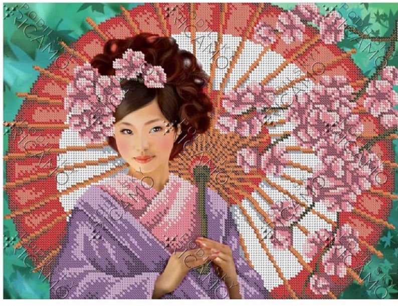 bead picture DIY Bead Embroidery Kit Needlepoint craft set Beaded stitching lady women girl japane geisha beadwork beads