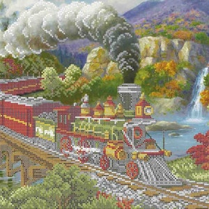 Autumn Train Bead Embroidery Kit, Needlepoint Beading, DIY Home Decor