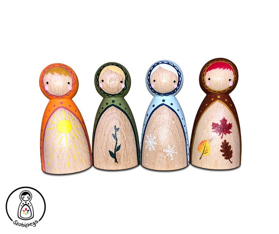Four Seasons Peg Doll Set Hand Painted 