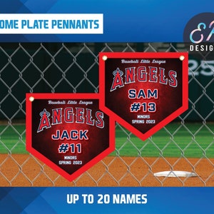 HOME PLATE PENNANTS, Team Banners, 13oz Scrim Vinyl, with Grommets. Up to 20 names, includes players coaches and team parent(s)