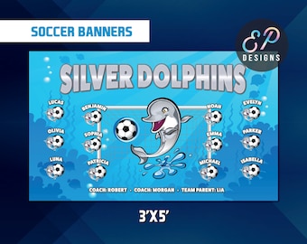 Custom Soccer Team Banner | Silver Dolphins Mascot