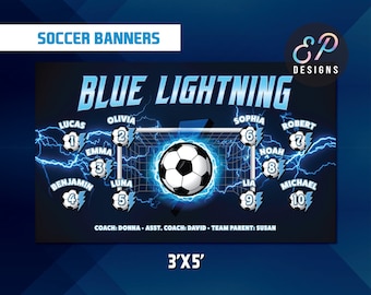 Blue Lightning Soccer Team Banner | Custom Colors | 13oz Vinyl