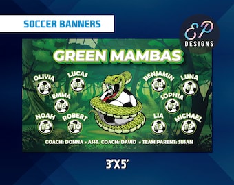 Custom Soccer Team Banner | Green Mambas Snake Mascot