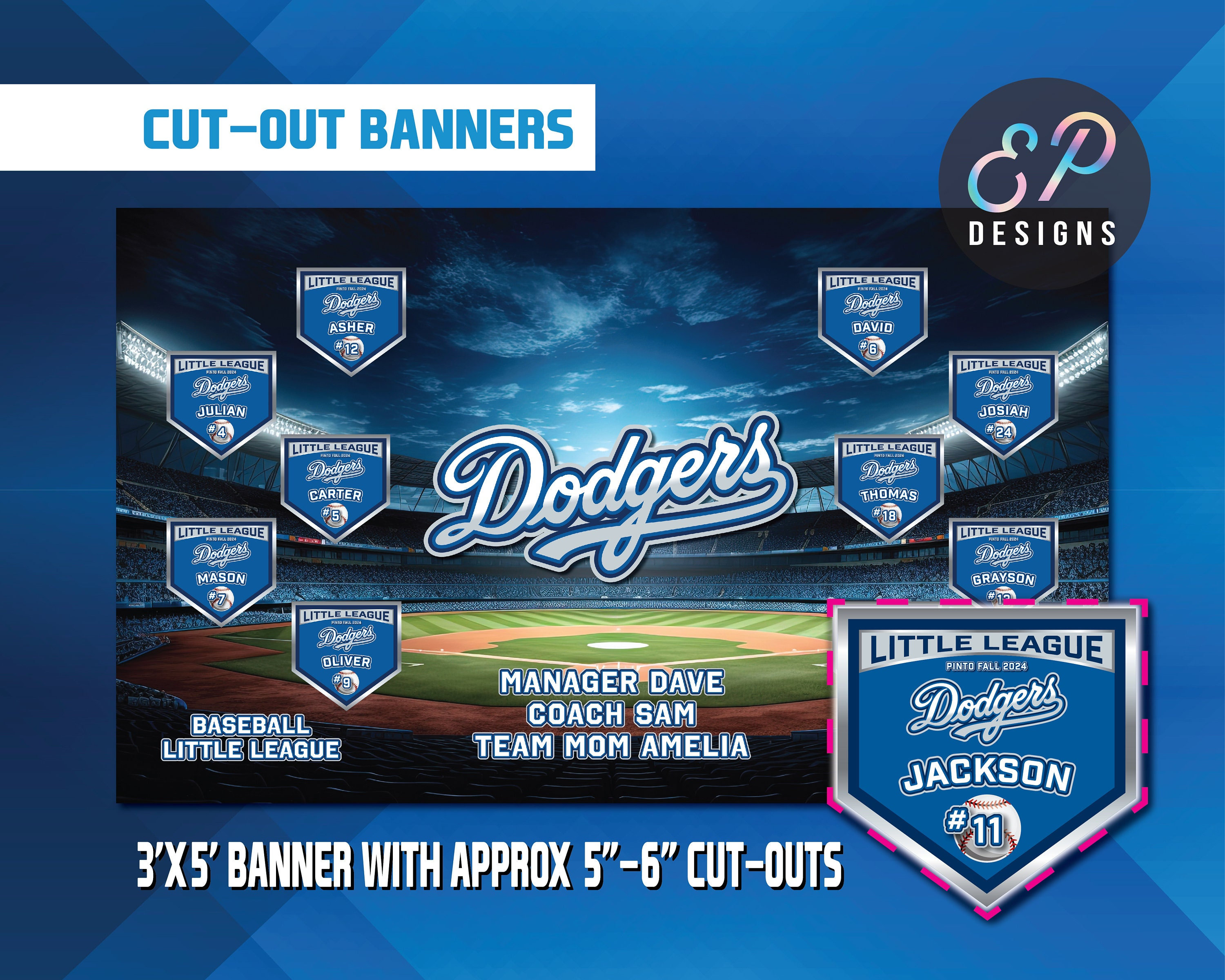 CUT OUT Baseball Banner, 13oz Vinyl Outdoor Banner. Sports Banner