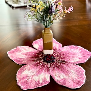 Wool table runner &quot;Flower&quot;, Felted table topper, Felted table runner, Table decor, Home decor, Wool art, Round table placemat.