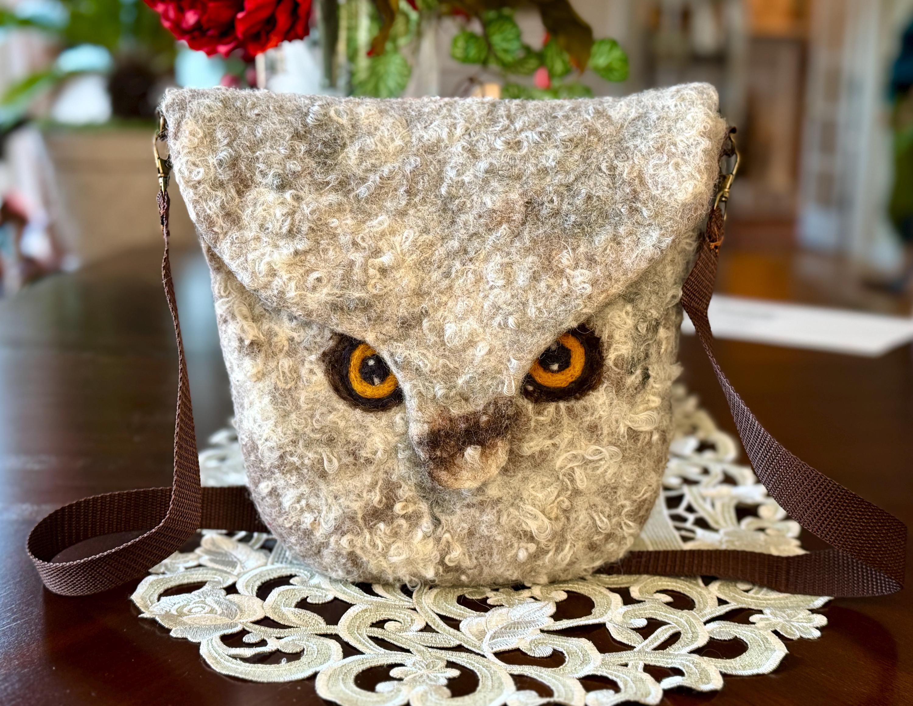 Felted bag "Owl", Wool bag, Shoulder wool bag, Cross body bag, Wool purse, Handmade wool b