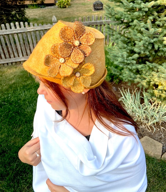 Gatsby Hat Fuzzy Cloche 100% Wool Beaded Applique Floral Applique Angela & William | Accessories | Gatsby Hat Fuzzy Cloche 0  main image 2