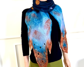 Handmade Nuno Felted Scarf: Wool and Silk Chiffon