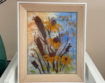 Handmade Wool Painting: Wildflower Wall Decor (12x10 inches)