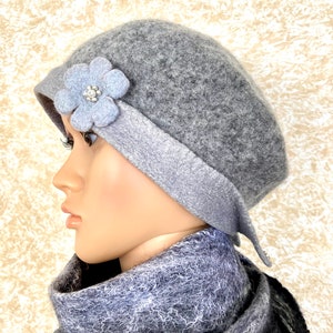 Felted hat, Wool hat, Wool small beret, Elegant hat, Soft hat, Hat beret, Gray wool beret
