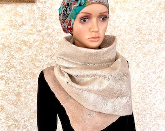 Handmade Nuno Felted Scarf: Merino Wool & Silk Shawl