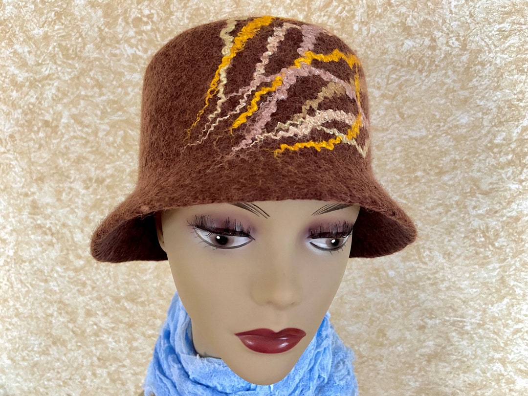 Felted Bucket Hat, Wool Hat, Handmade Wool Hat, Brown Felt Hat, Unisex