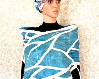 Nuno Felted Scarf: Handmade Wool Silk Ocean Wrap