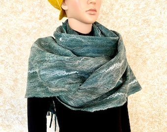 Gefilzter Schal, Grüner Wollschal, Gefilzter Schal, Unisex Winterschal, Spinnennetz Wollschal