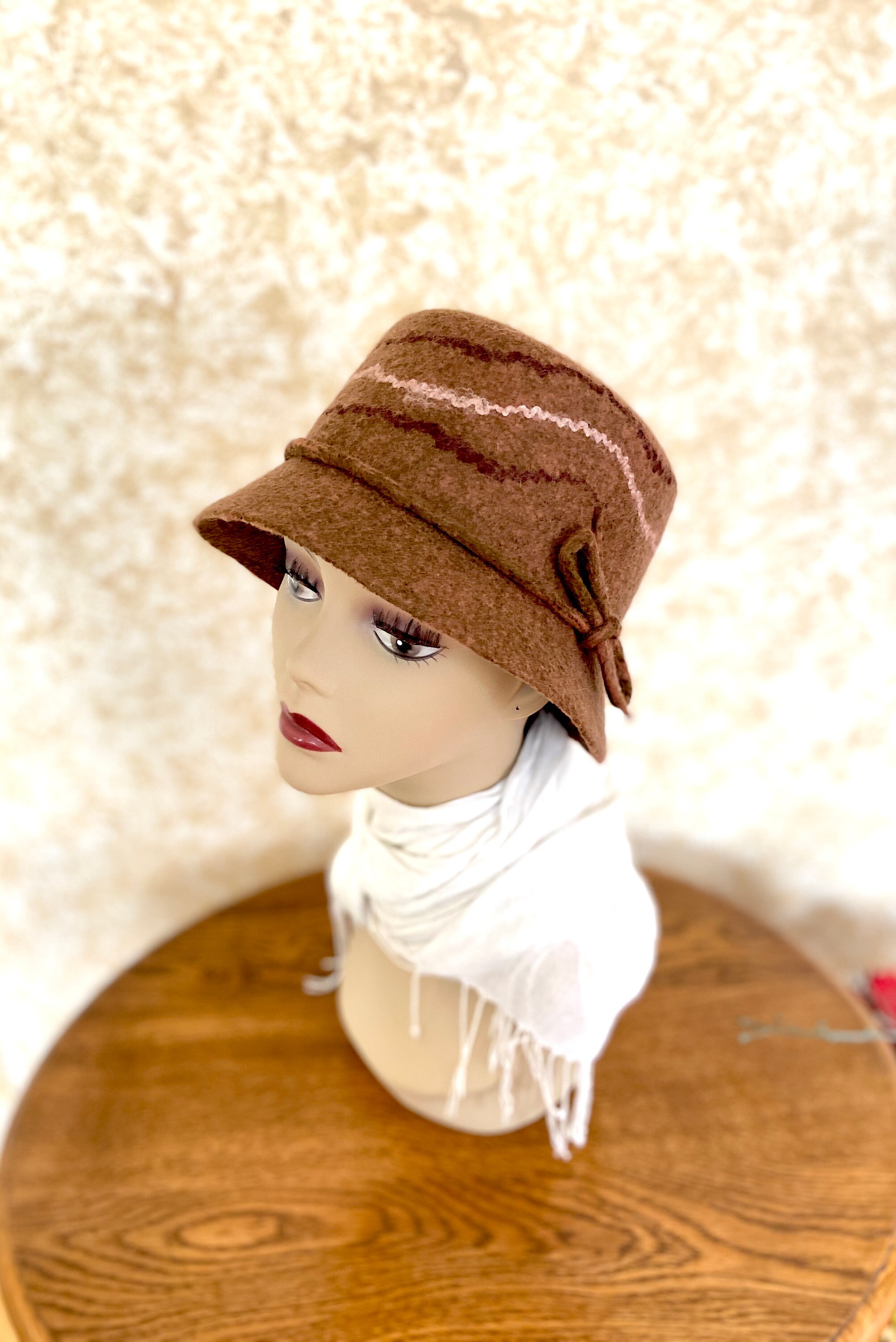 Elegant Brown Handmade Molded Cloche Wool Hat Cloche Hat - Plümo Ltd main image 3