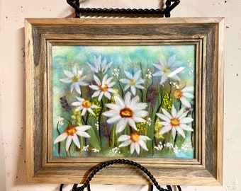 Wool picture "Daisies", Wool painting, Wool art, Fiber art, Daisies painting, Wall decor, Felted wall picture,Stylish wall decoration