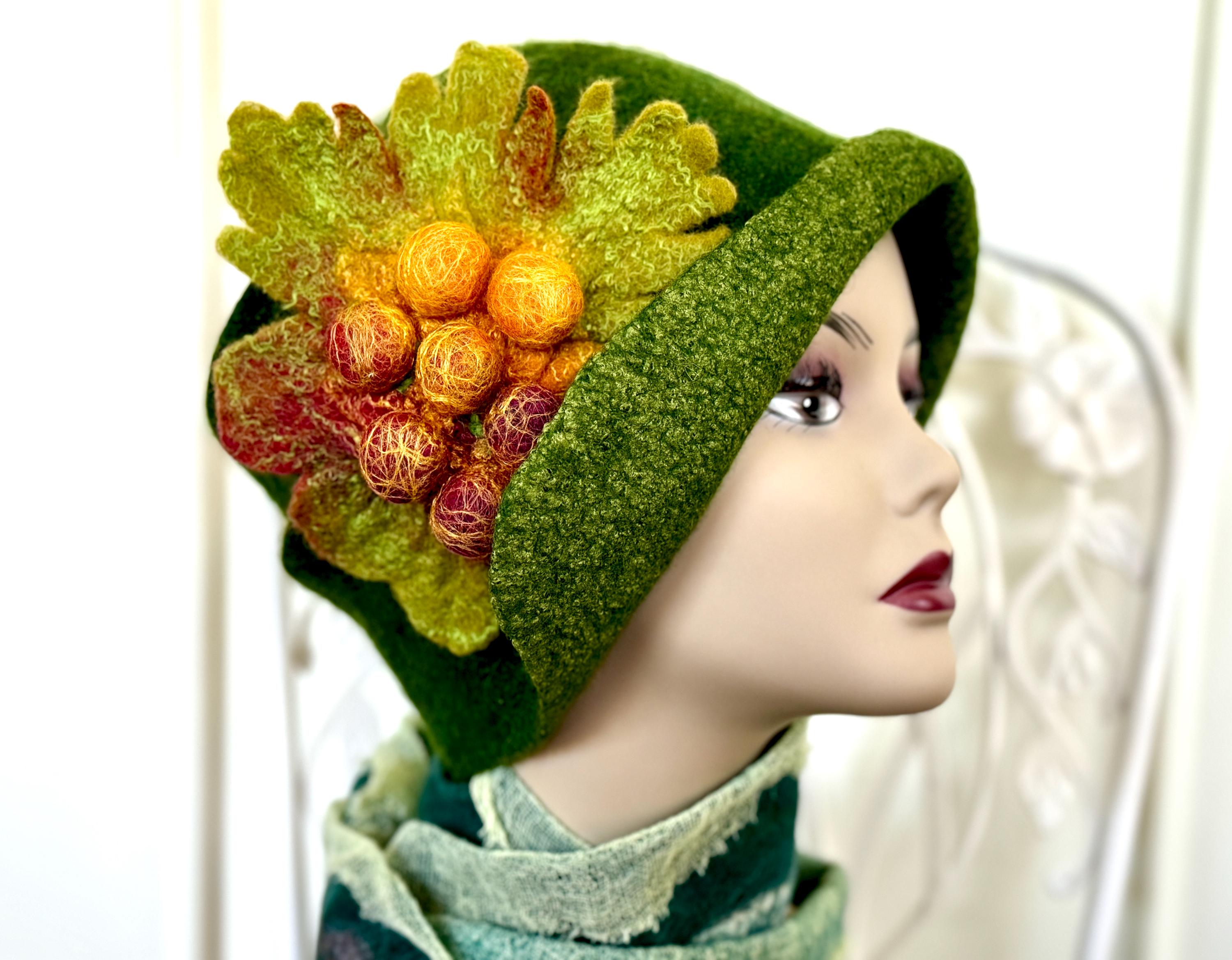 Handmade Green Wool Cloche Hat: Retro Style Felted Hat - Etsy display picture 3