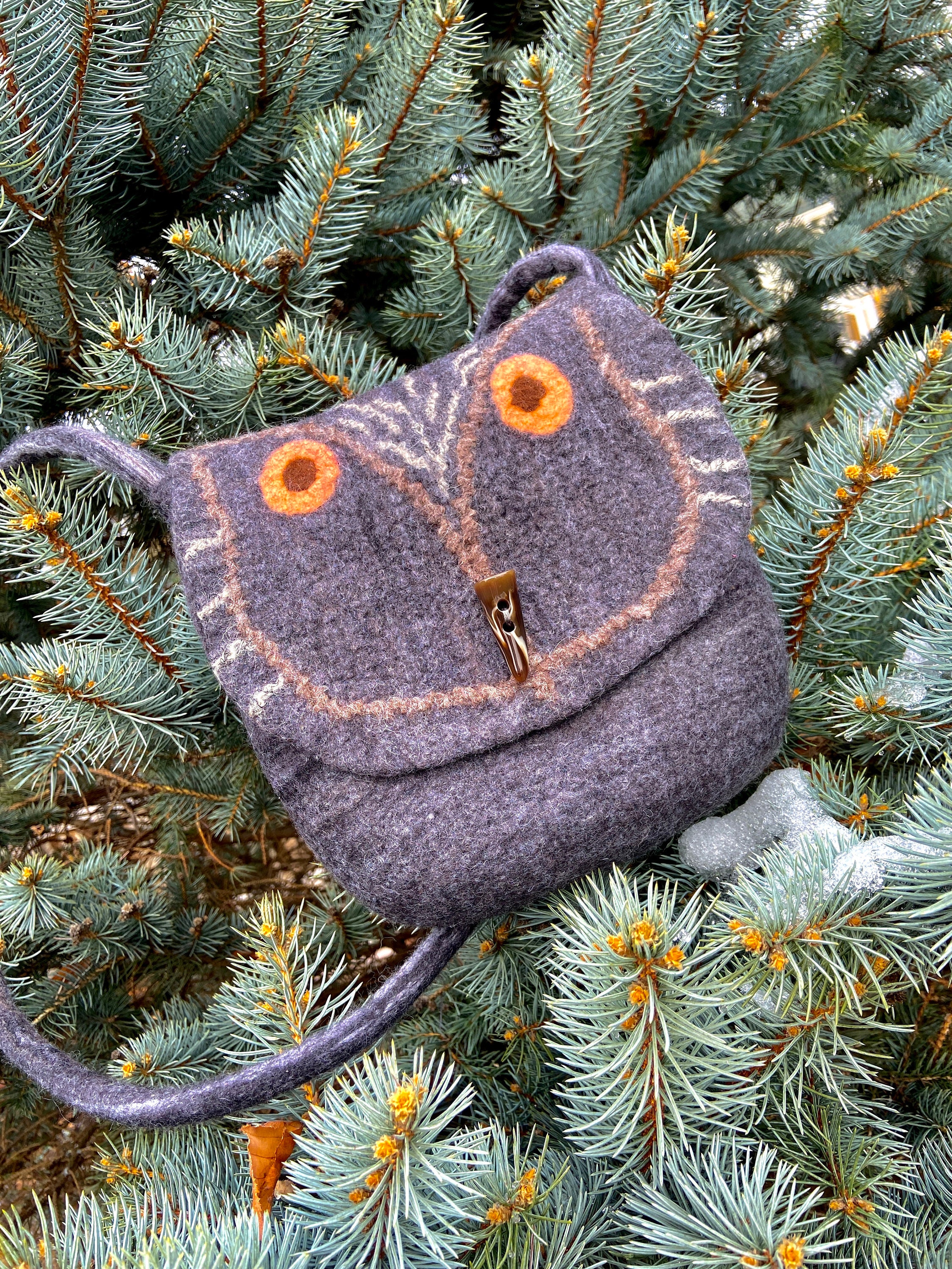 Handmade Felted Wool Owl Bag: Crossbody Shoulder Bag