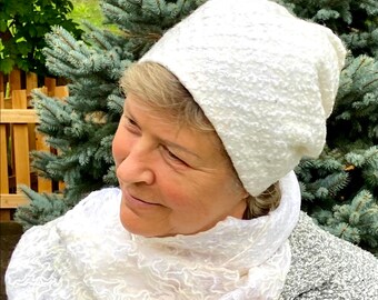 Felted white hat beanie, 100% wool hat, Winter hat, Felt white hat, Head warmer, Hat beanie, Christmas gift