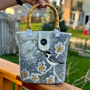 Felted bag &quot;Sparrow&quot;, Wool tote handbag, Wool purse, Handmade wool bag, Gray wool bag