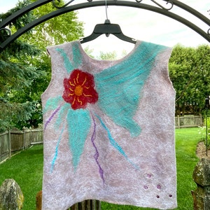 Women&#39;s blouse, Felted top, Nunofelted sleevless top, Coctail top, Spring-summer blouse