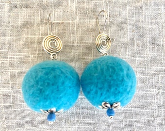 Felted earrings, Dangle earrings, Felt earrings, Felt jewerly, Earrings with beads, Felt accessory, Handmade earrings