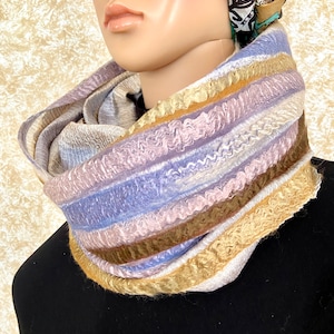 Unisex felted scarf Double loop scarf Felted Wool Cowl Scarf Infinity Merino wool Hooded Scarf Handmade wool and silk scarf