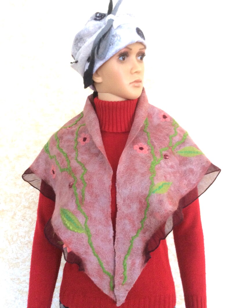 Triangle Wool Scarf Small Flower Shawl Purple Baktus Scarf Etsy