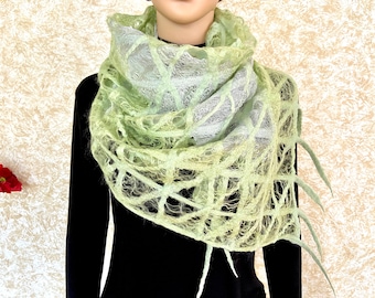 Nuno Felted Scarf: Handmade Merino Wool & Silk Neckpiece