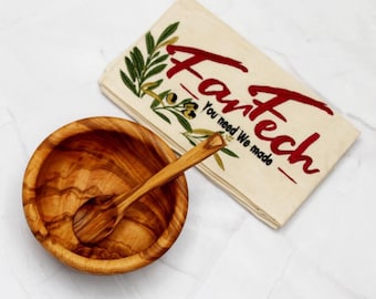 Small Olive Wood Bowl Ø 12 cm with Spoon 13 cm – Handmade & Natural – Spice Bowl, Dip Bowl, Rustic Gift, Eco-Friendly Kitchenware