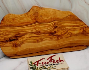 Tabla de servir y cortar de madera de olivo hecha a mano – Tabla rústica de madera, varios tamaños 20-50 cm, idea de regalo