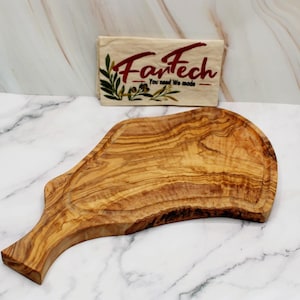 Olive Wood Steak Board with Juice Groove | Handmade Cutting & Serving Board | Grill Platter Gift | Custom Length | Durable -Natural