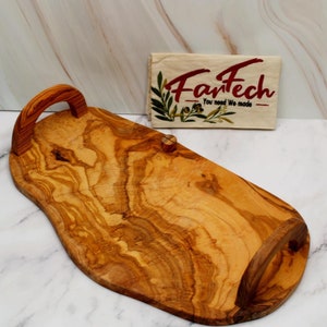 Olive Wood Serving Board with Handle – Handmade Cheese Board, Cutting Board, Snack Tray approx. 43 cm