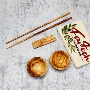 オリーブウッド寿司箸 25cm – ハンドメイド | 再利用可能で環境に優しい | 選べるセット | 天然木を使用した箸