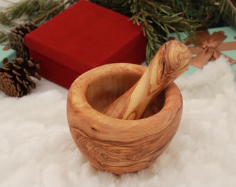 Mortar with pestle, Ø 12 cm made of olive wood, handmade