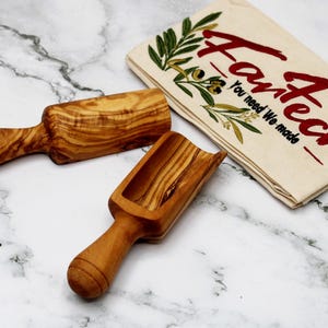 Handmade Olive Wood Spice Scoop 14 cm – Flour Scoop, Coffee Spoon, Wooden Spoon, Rustic Kitchen, Natural Wood, Unique Gift