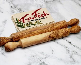 Handgjord kavel i olivträ – pizzarulle, robust – hållbar, perfekt köksredskap för bakentusiaster
